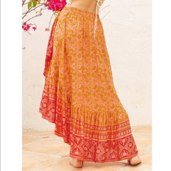 Boho Orange Ruffle Hem Maxi Skirt - Picture 4 of 6